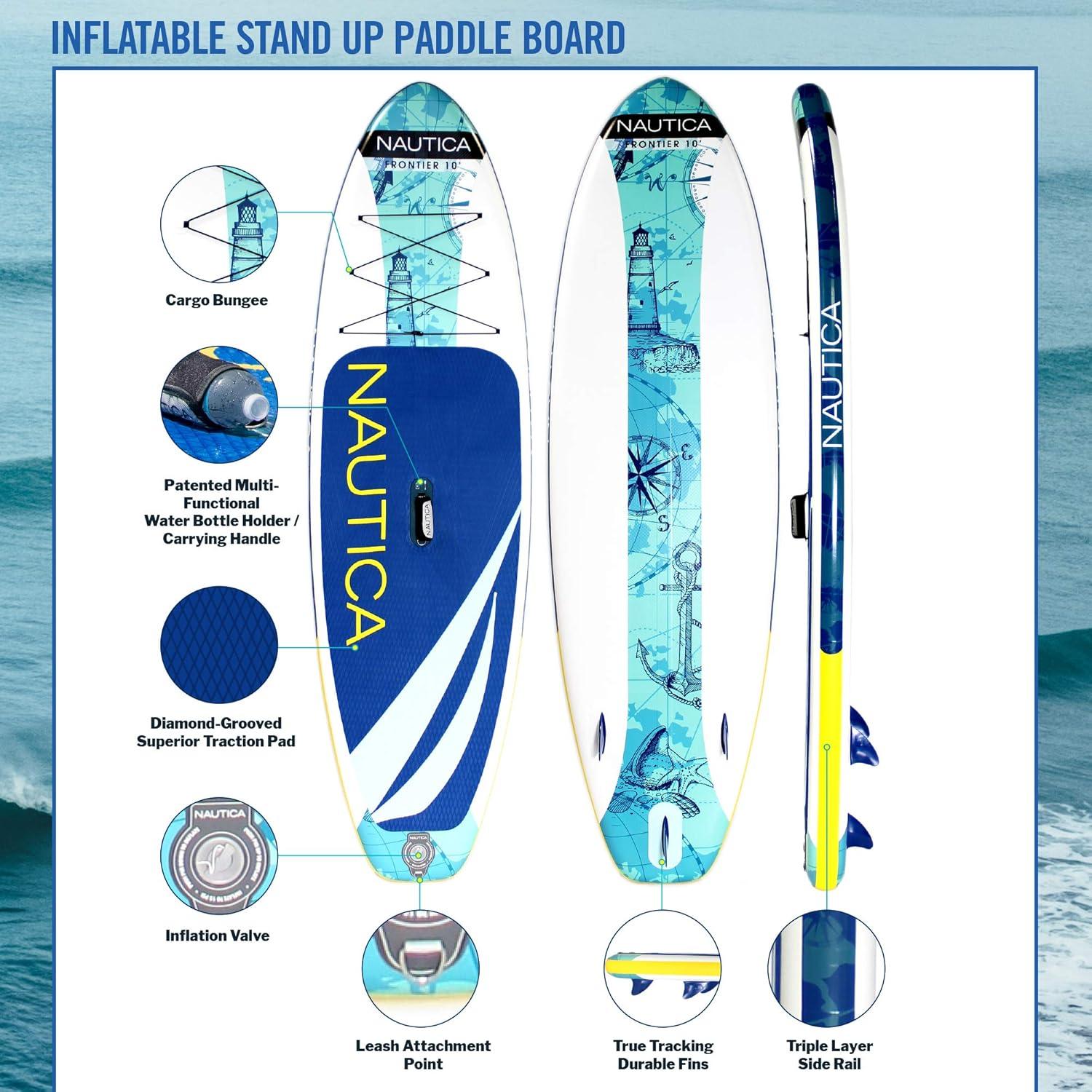 imageInflatable Paddle Board Nautica Frontier 10  Portable Paddle Board Package with Inflatable SUP Board  Paddle  Hand Pump  Ankle Leash  Dry Pouch  Repair Kit  and Storage Backpack Inflatable Paddle Boards for Adults