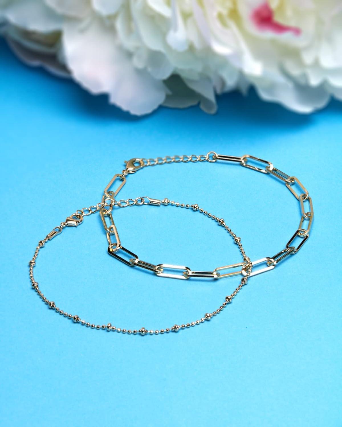 imageNautica 14K Gold Plated Brass Anklet  Double Row Layered Chain Anklet for WomenRoloDisc
