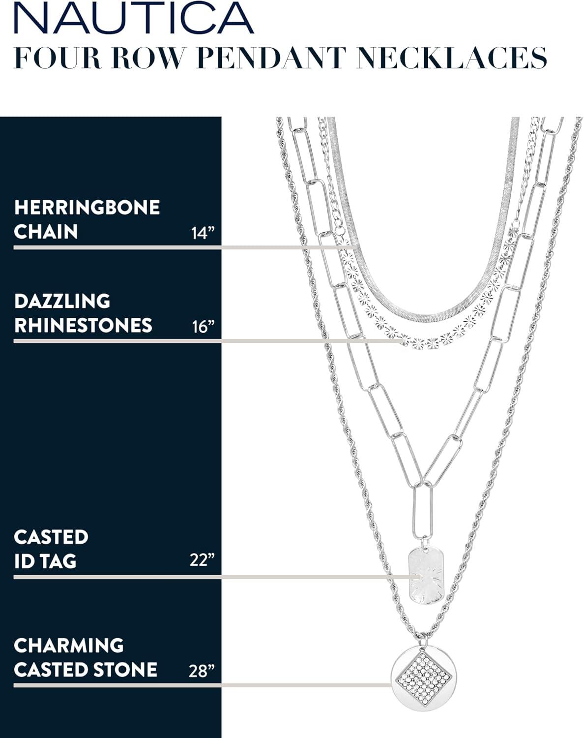 imageNautica 14K Gold Plated Brass Necklace  Four Row Layered Pendant Chain Necklace for Women White ID