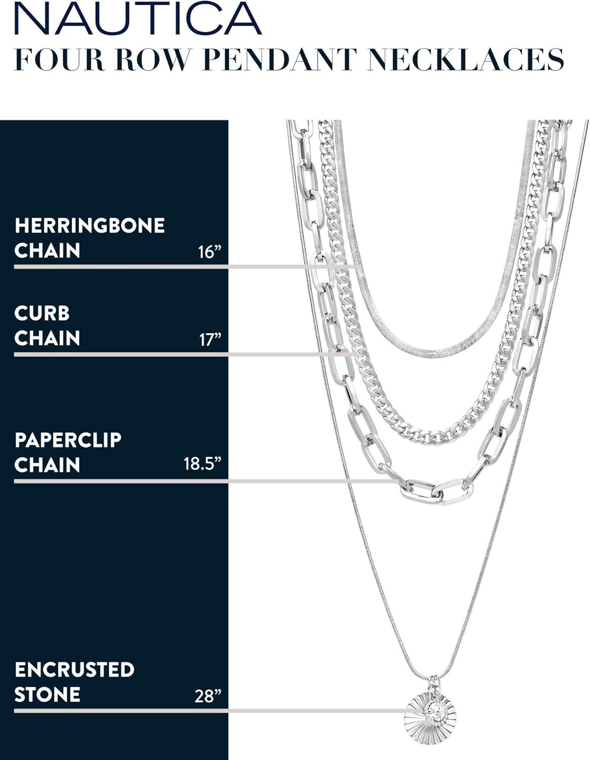 imageNautica 14K Gold Plated Brass Necklace  Four Row Layered Pendant Chain Necklace for Women White With Stone