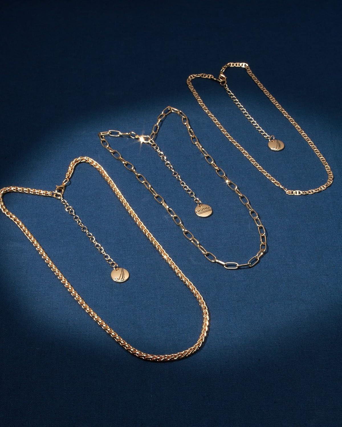 imageNautica 14K Gold Plated Brass Necklace  Three Row Layered Statement Chain Necklace for Women Gold Tone 1