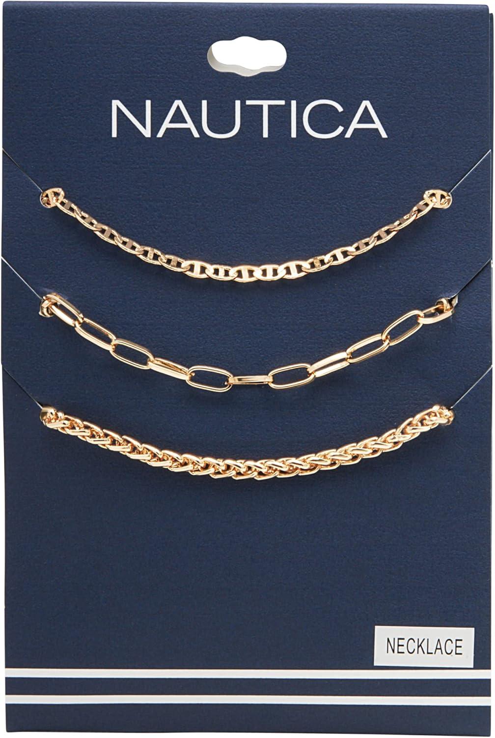 imageNautica 14K Gold Plated Brass Necklace  Three Row Layered Statement Chain Necklace for Women Gold Tone 1