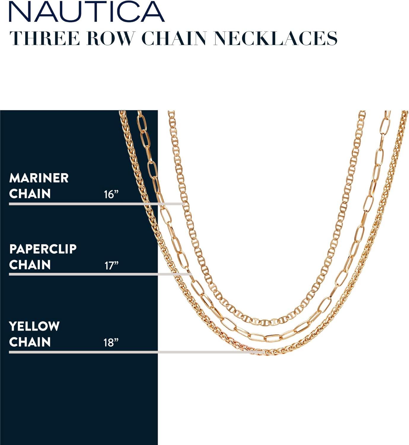 imageNautica 14K Gold Plated Brass Necklace  Three Row Layered Statement Chain Necklace for Women Gold Tone 1