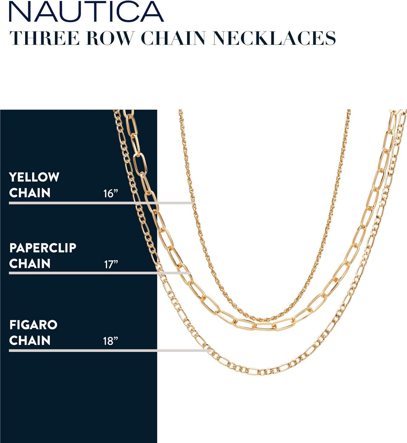 imageNautica 14K Gold Plated Brass Necklace  Three Row Layered Statement Chain Necklace for Women Gold Tone 2