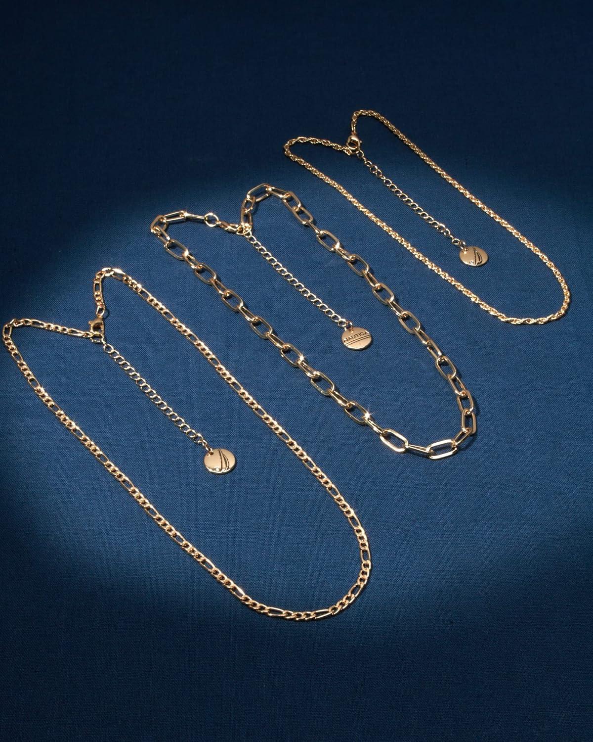 imageNautica 14K Gold Plated Brass Necklace  Three Row Layered Statement Chain Necklace for Women Gold Tone 2