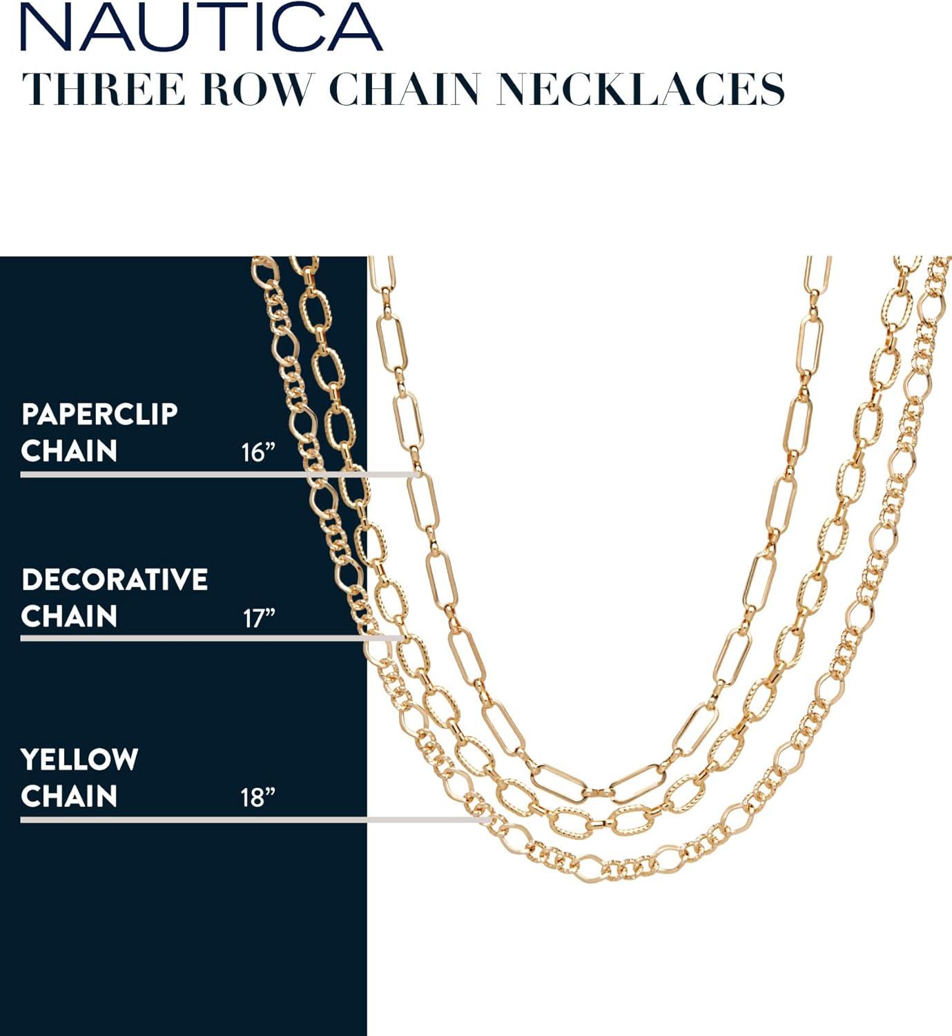 imageNautica 14K Gold Plated Brass Necklace  Three Row Layered Statement Chain Necklace for Women Gold Tone 3