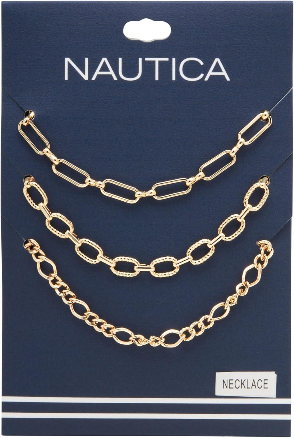 imageNautica 14K Gold Plated Brass Necklace  Three Row Layered Statement Chain Necklace for Women Gold Tone 3