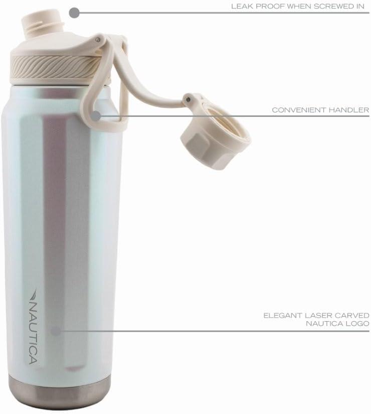 imageNautica 25 oz hydration flask DoubleWall Vacuum Insulated bottle Leak Proof ampamp BPA Free LIGHT BLUEIridescent Cream
