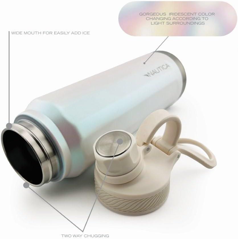imageNautica 25 oz hydration flask DoubleWall Vacuum Insulated bottle Leak Proof ampamp BPA Free LIGHT BLUEIridescent Cream