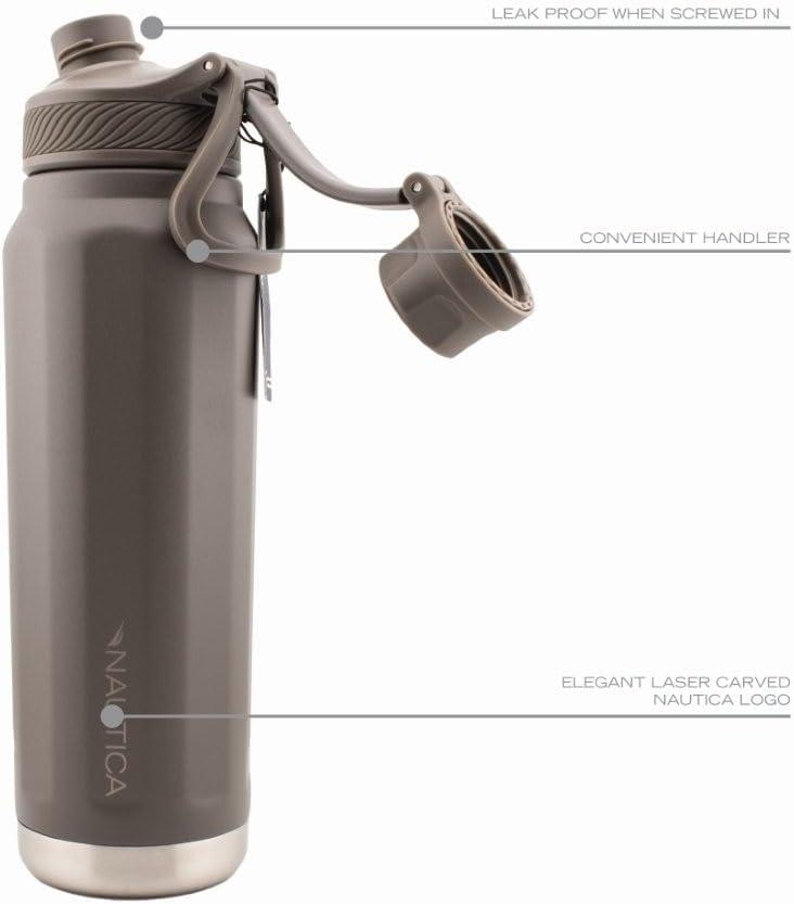 imageNautica 25 oz hydration flask DoubleWall Vacuum Insulated bottle Leak Proof ampamp BPA Free LIGHT BLUEMED GREY
