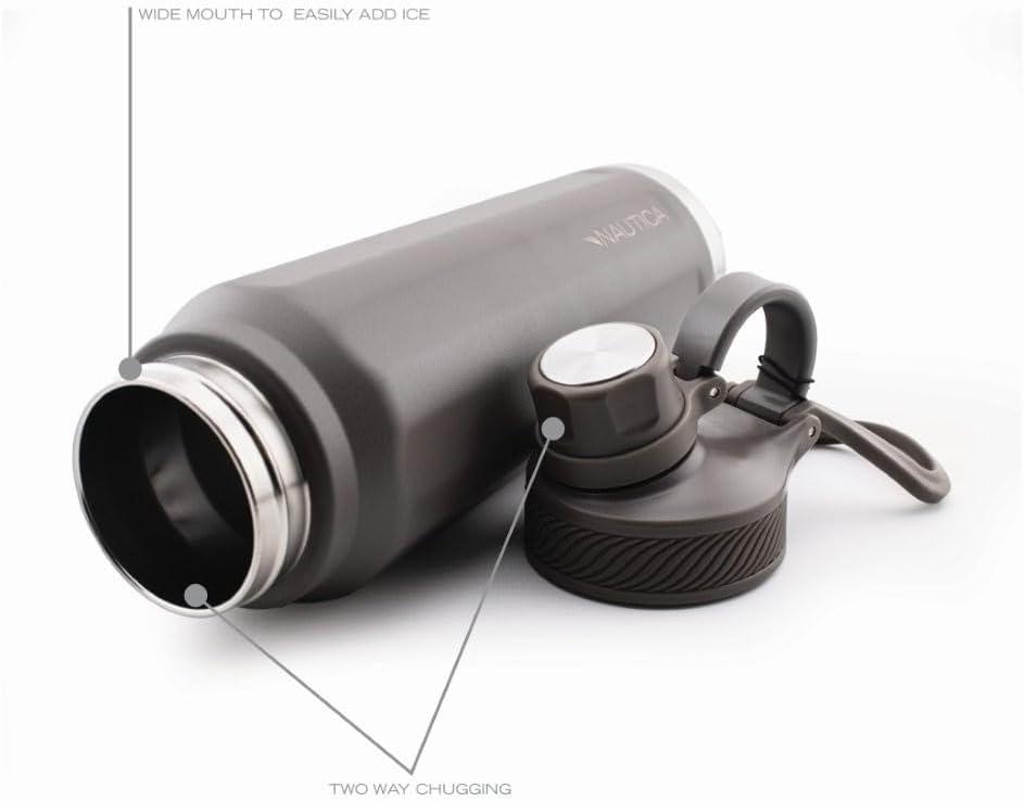 imageNautica 25 oz hydration flask DoubleWall Vacuum Insulated bottle Leak Proof ampamp BPA Free LIGHT BLUEMED GREY