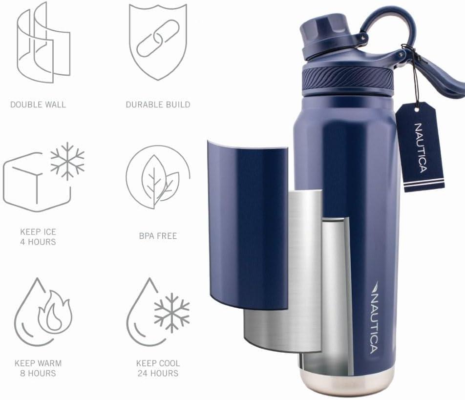imageNautica 25 oz hydration flask DoubleWall Vacuum Insulated bottle Leak Proof ampamp BPA Free LIGHT BLUENavy