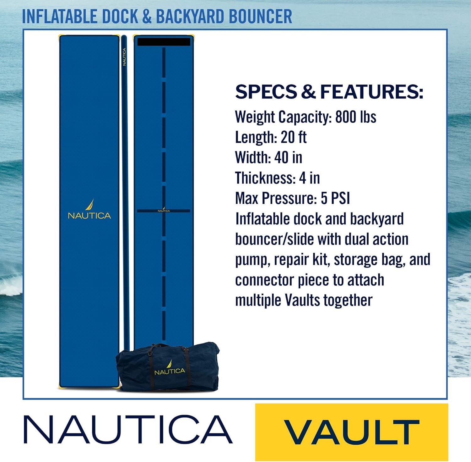 imageNautica Inflatable Dock and Backyard Bouncer  Vault  Floating Dock Gymnastics Tumbling Mat Summer Activities Swim Platform Complete Package with Mat Air Pump Travel Bag and Accessories