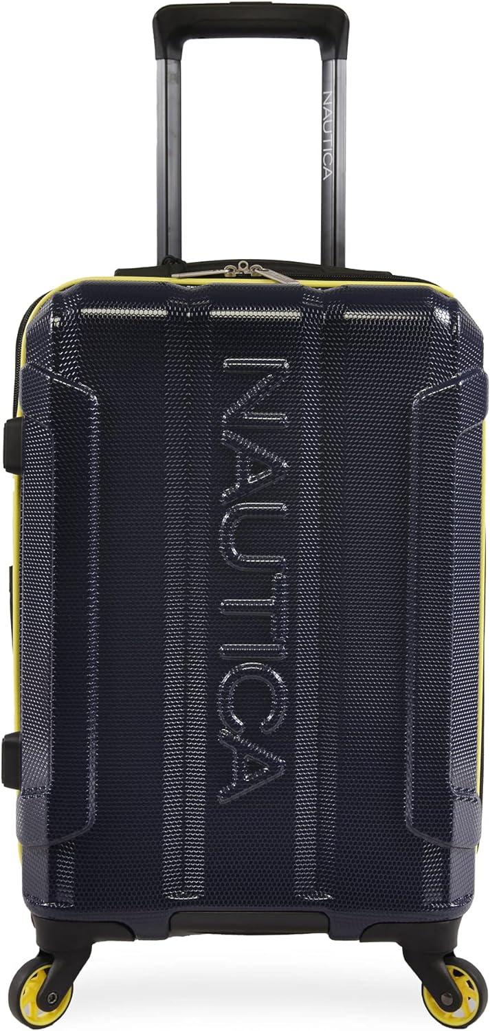 imageNautica Maker 21quot Carry On Hardside Spinner LuggageNavyYellow