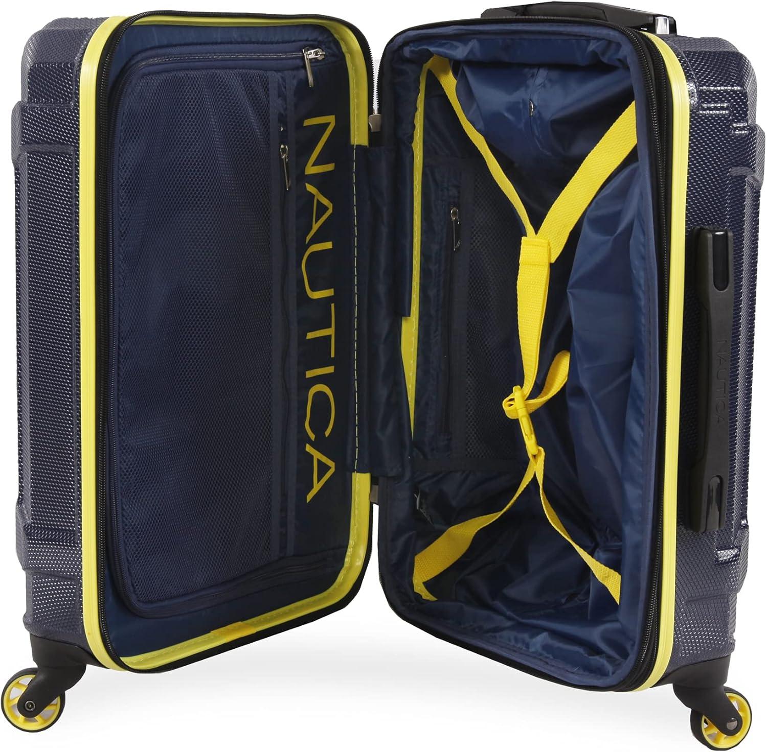 imageNautica Maker 21quot Carry On Hardside Spinner LuggageNavyYellow