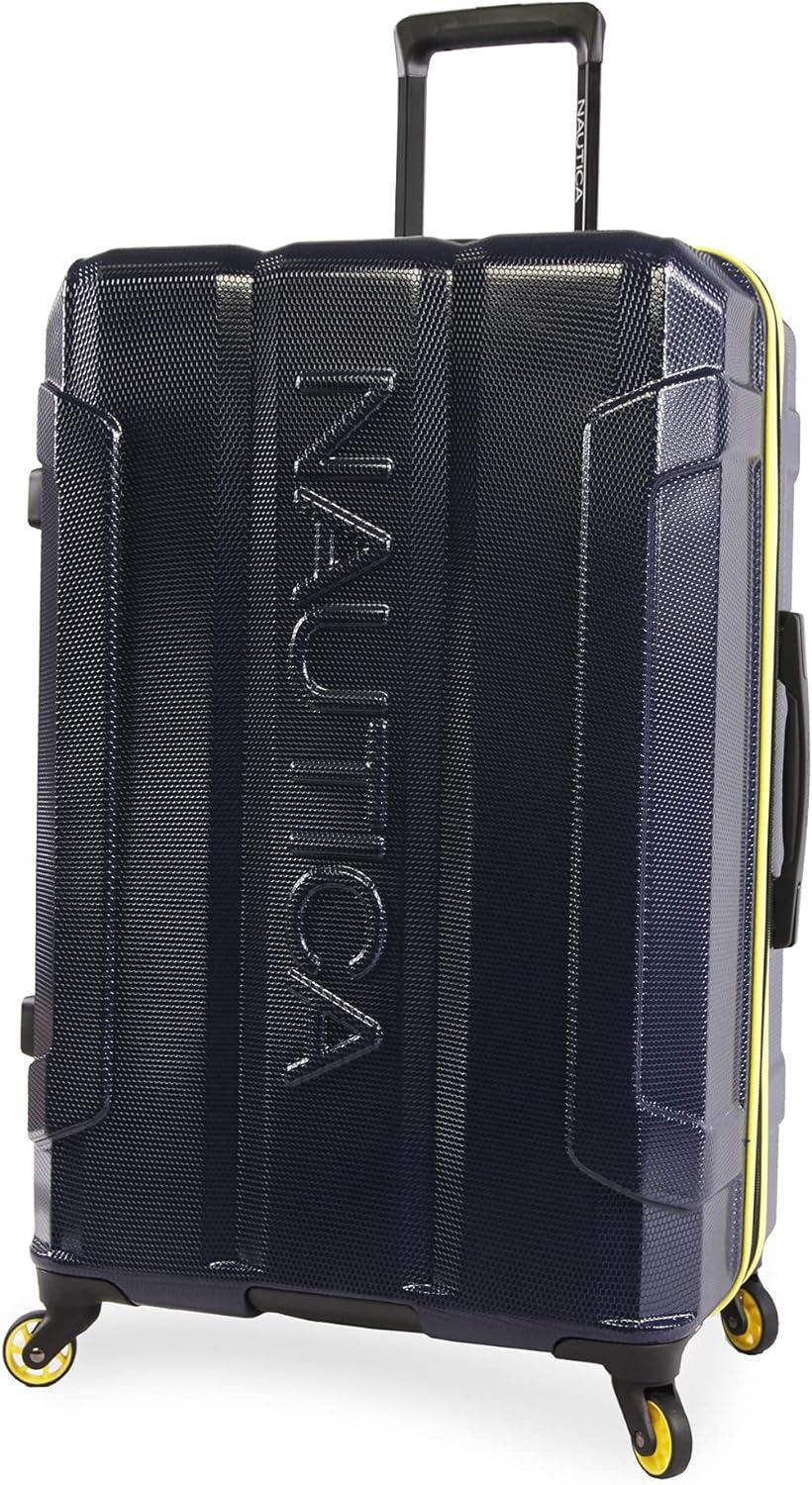 imageNautica Maker 21quot Carry On Hardside Spinner LuggageNavyYellow
