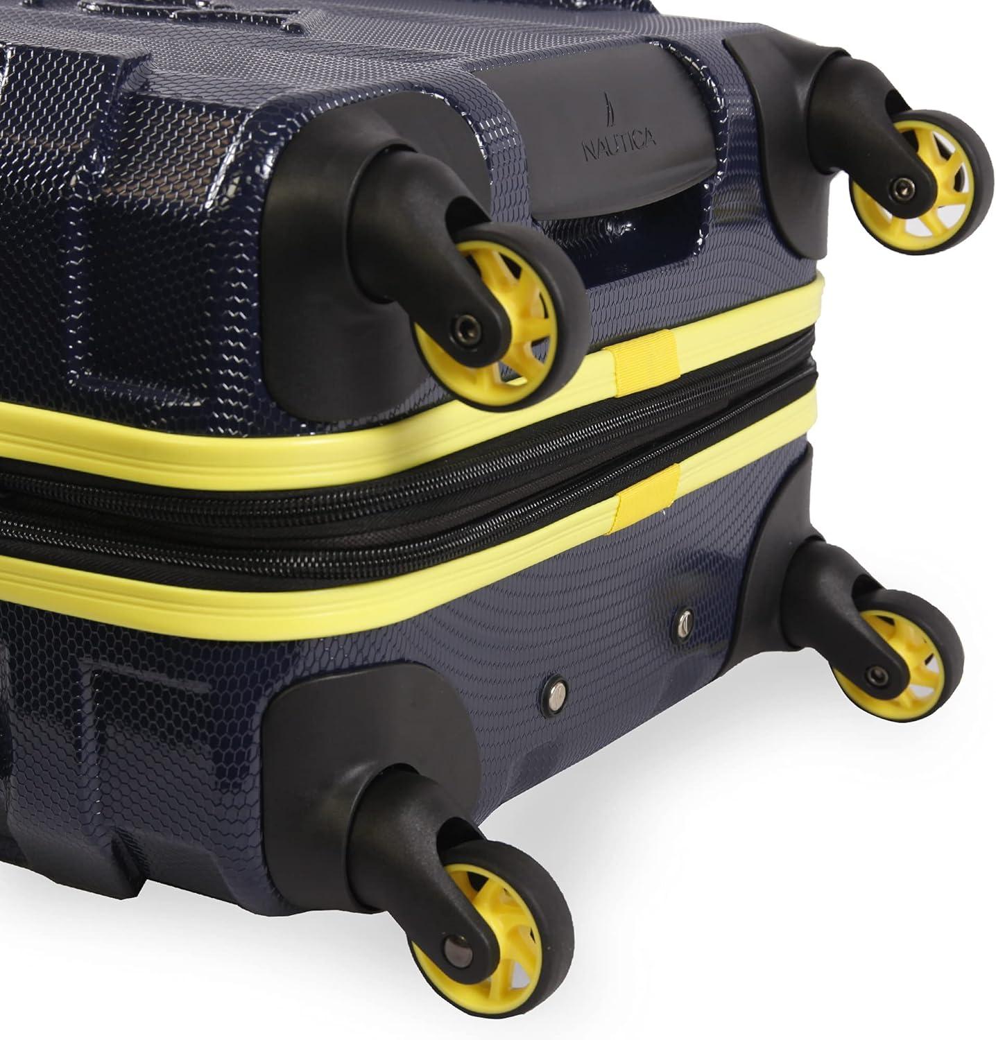 imageNautica Maker 21quot Carry On Hardside Spinner LuggageNavyYellow