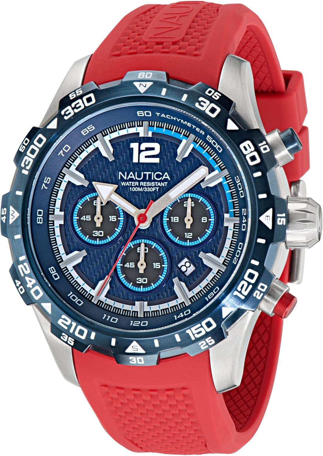imageNautica Mens Blue Silicone Strap ampamp Red Silicone Strap Watch Model NAPNSS401