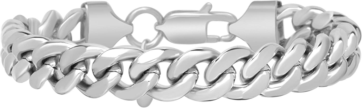 imageNautica Mens Bracelet  Stainless Steel Miami Cuban Flat Link Chain Bracelet10 MM