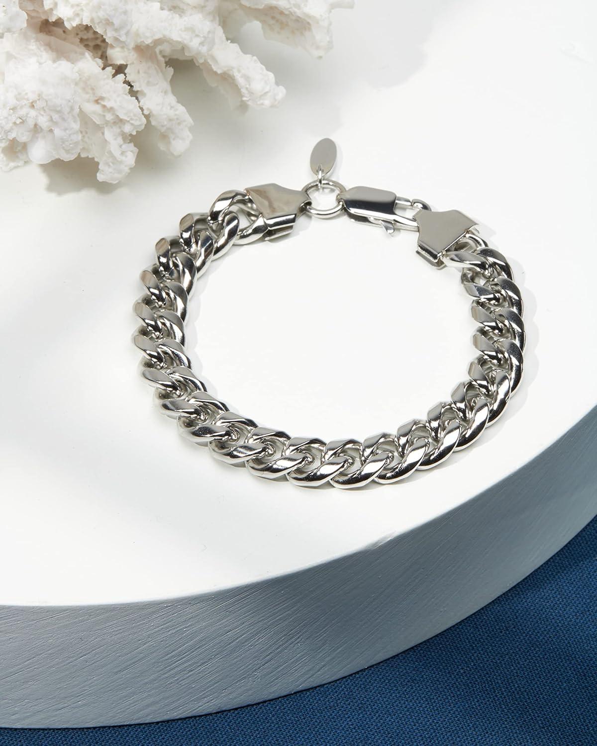 imageNautica Mens Bracelet  Stainless Steel Miami Cuban Flat Link Chain Bracelet10 MM