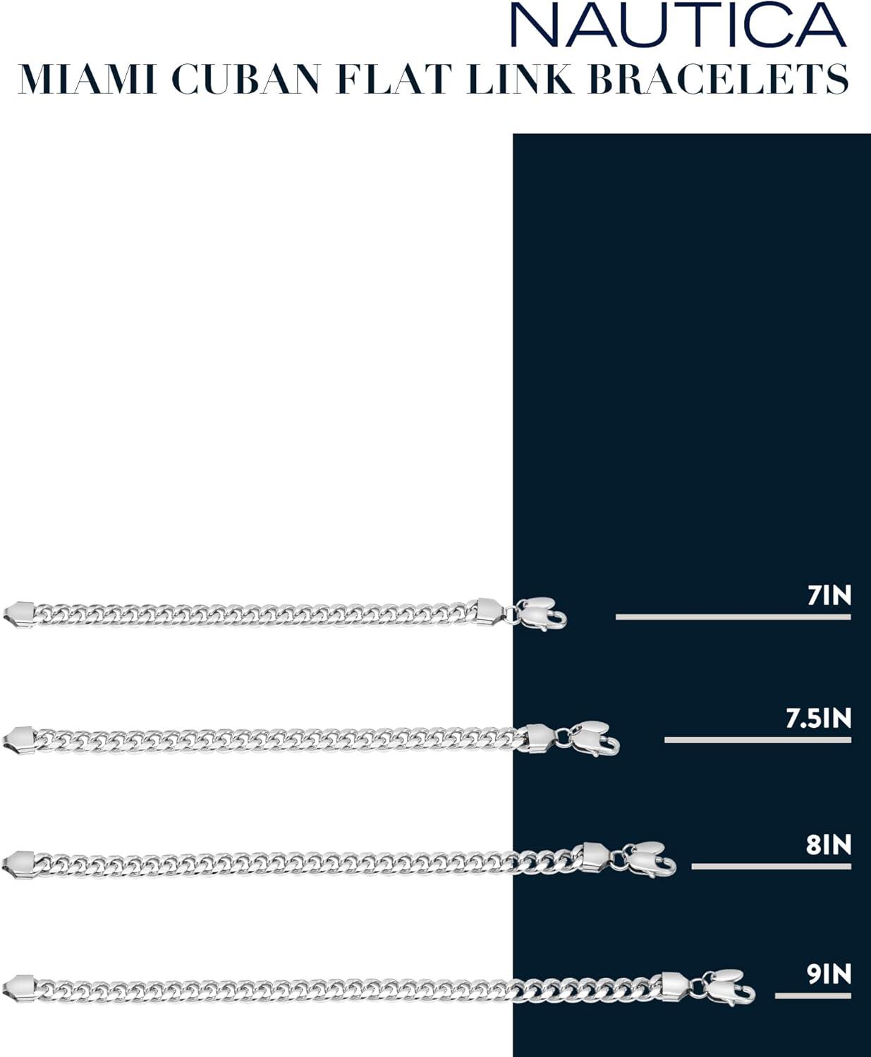 imageNautica Mens Bracelet  Stainless Steel Miami Cuban Flat Link Chain Bracelet10 MM