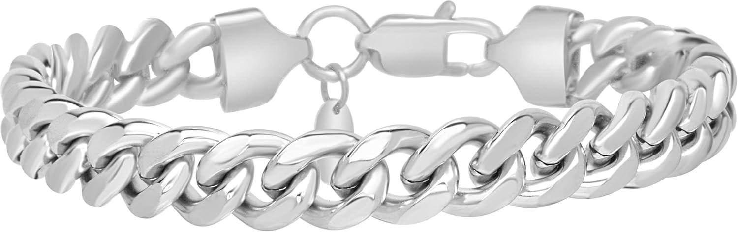 imageNautica Mens Bracelet  Stainless Steel Miami Cuban Flat Link Chain Bracelet10 MM