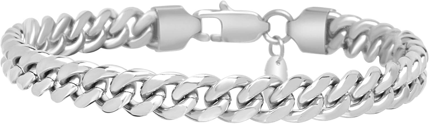 imageNautica Mens Bracelet  Stainless Steel Miami Cuban Flat Link Chain Bracelet8 MM