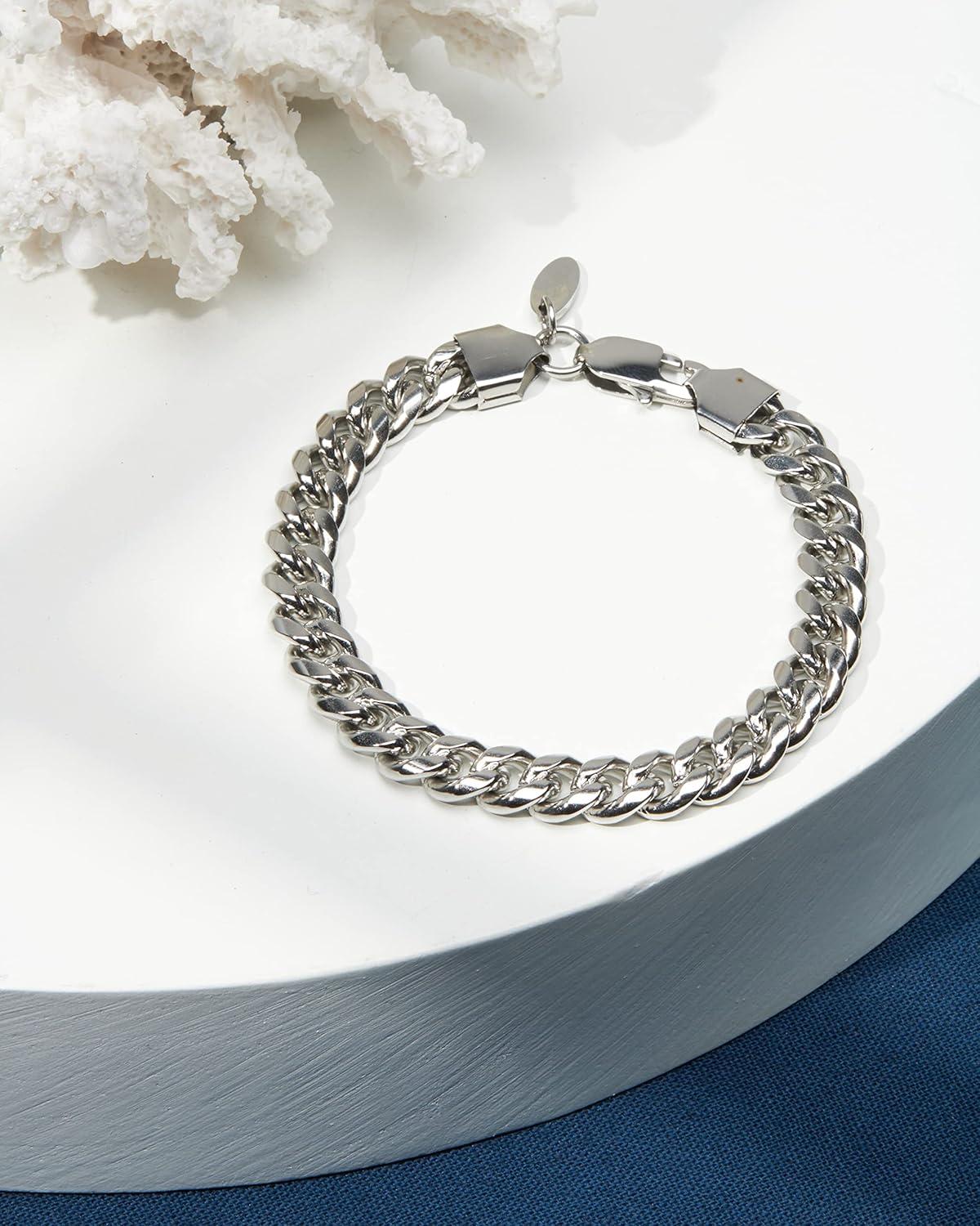 imageNautica Mens Bracelet  Stainless Steel Miami Cuban Flat Link Chain Bracelet8 MM