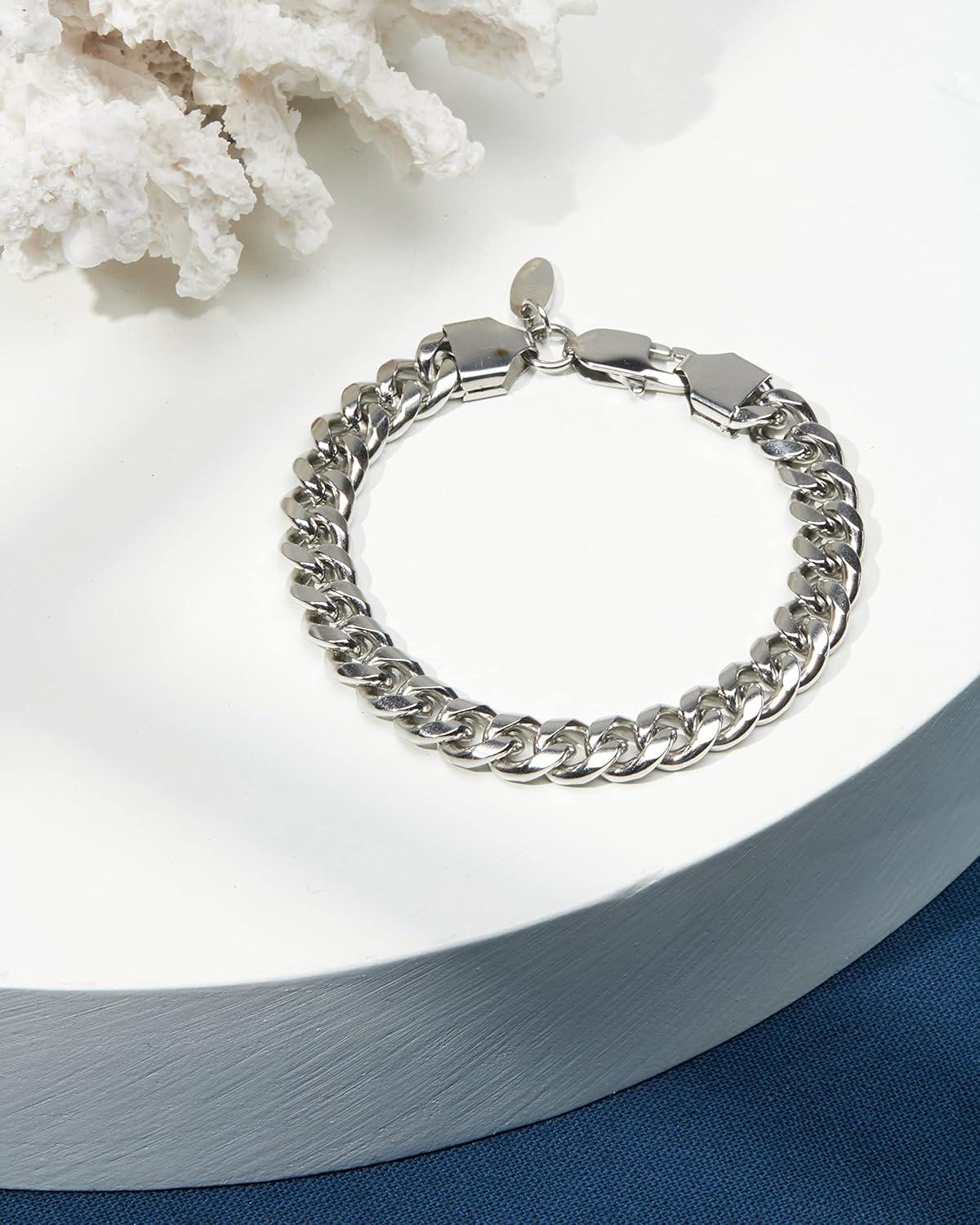imageNautica Mens Bracelet  Stainless Steel Miami Cuban Flat Link Chain Bracelet8 MM