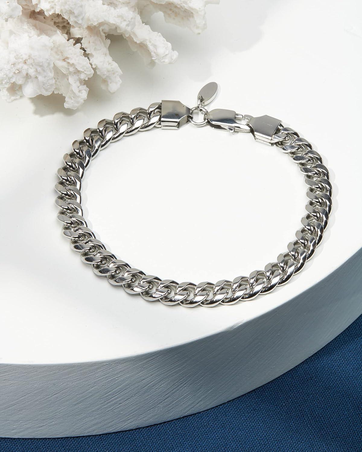 imageNautica Mens Bracelet  Stainless Steel Miami Cuban Flat Link Chain Bracelet8 MM