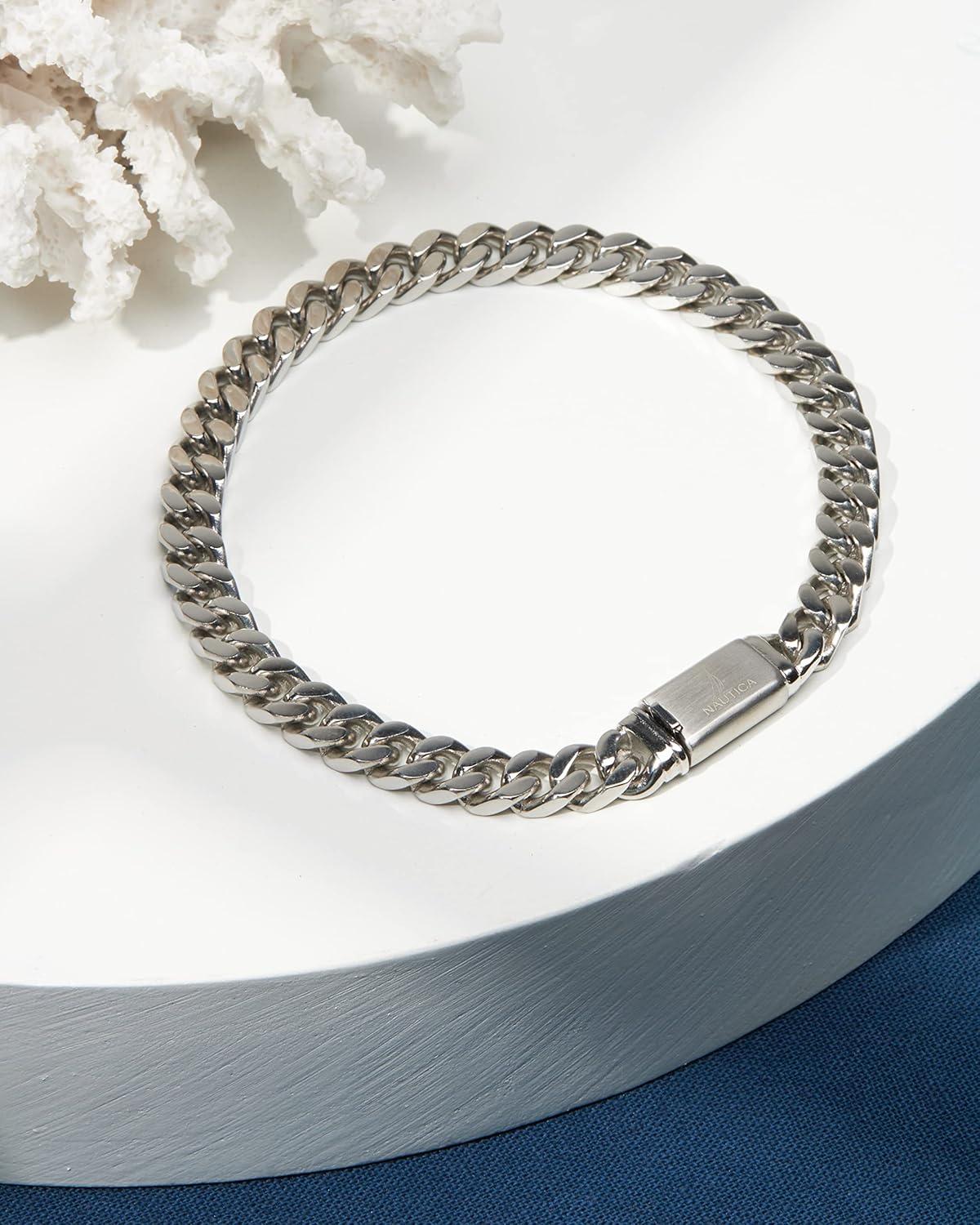 imageNautica Mens BraceletOxidized Stainless Steel Curb Link Chain Bracelet for Women and Men7 MM