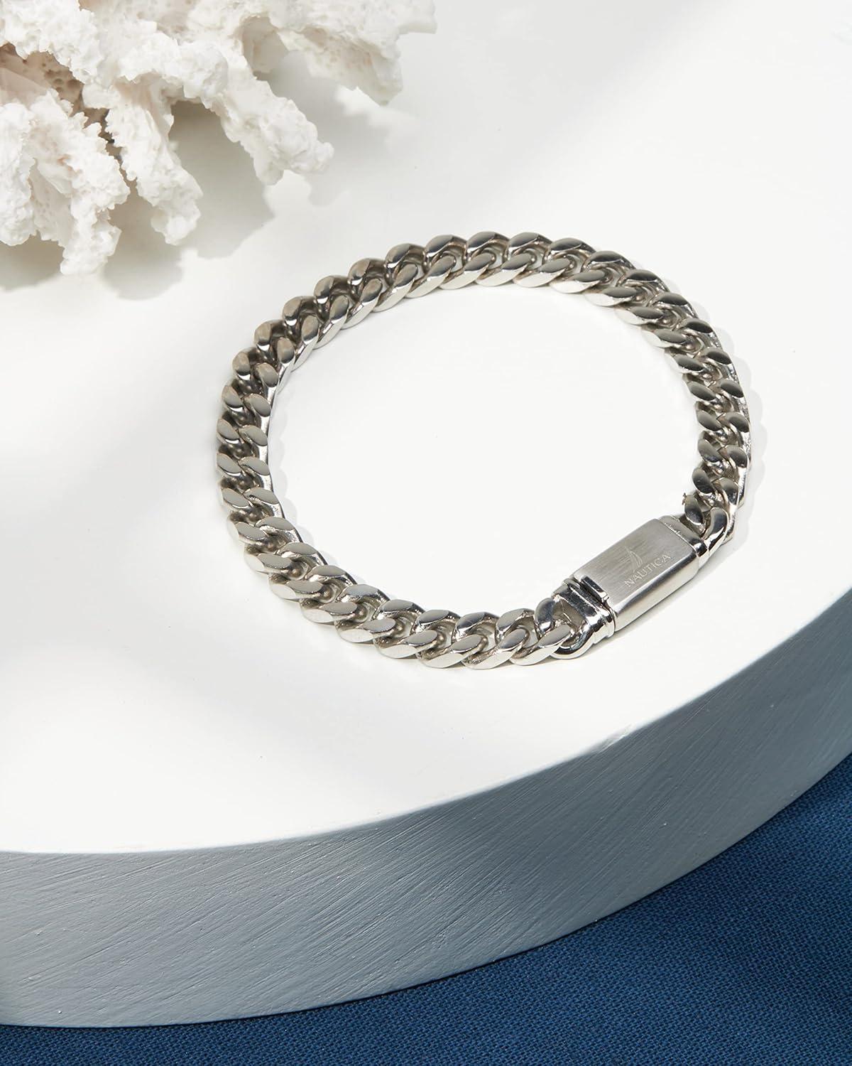 imageNautica Mens BraceletOxidized Stainless Steel Curb Link Chain Bracelet for Women and Men7 MM