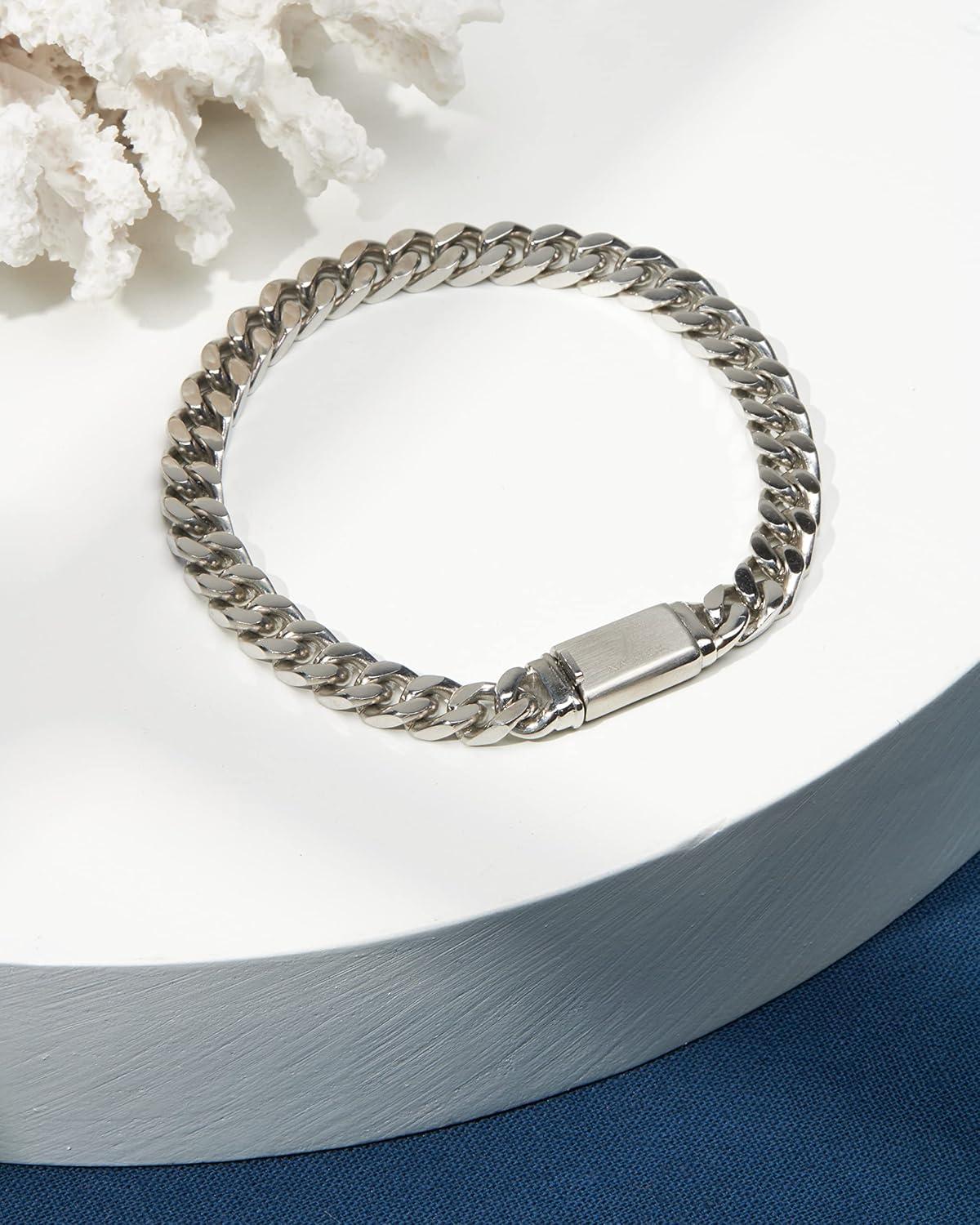 imageNautica Mens BraceletOxidized Stainless Steel Curb Link Chain Bracelet for Women and Men7 MM