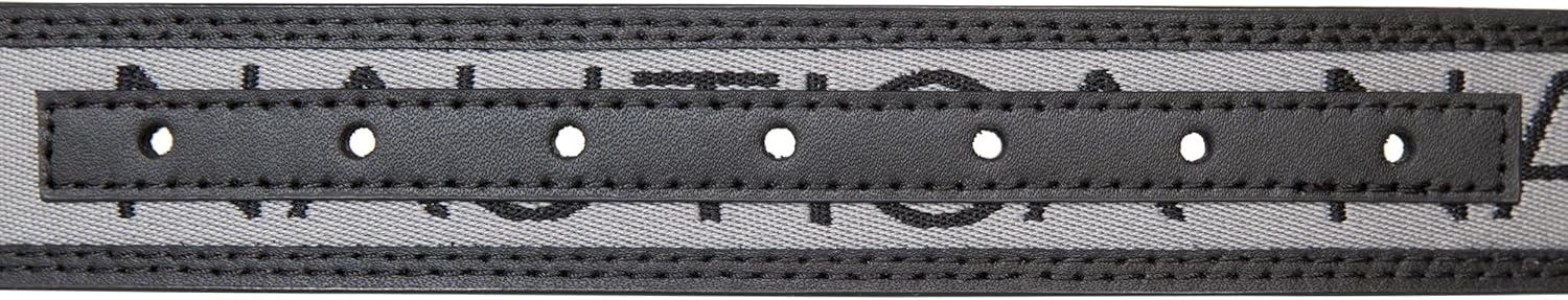 imageNautica Mens Signature Leather and Canvas Belt  Ribbon Detail  Flag Design  Classic  Casual  Metal BuckleSignature Logo  Grey
