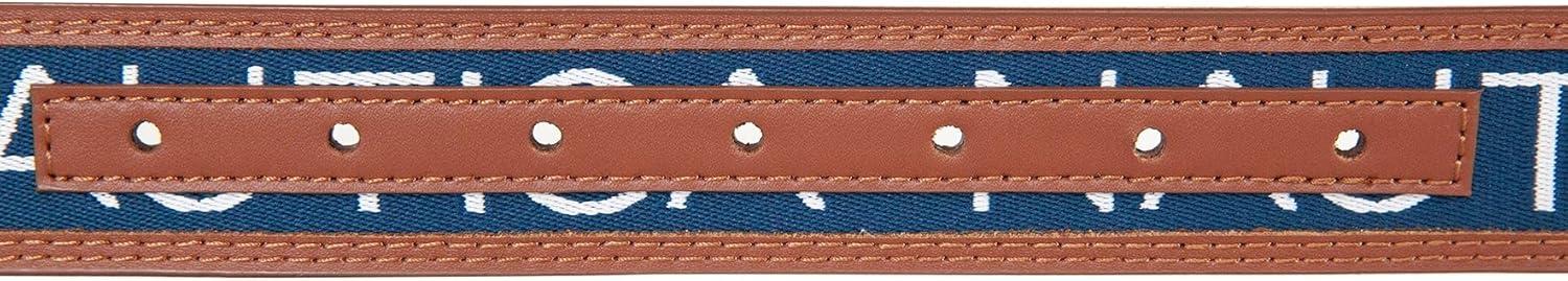 imageNautica Mens Signature Leather and Canvas Belt  Ribbon Detail  Flag Design  Classic  Casual  Metal BuckleSignature Logo  Navy