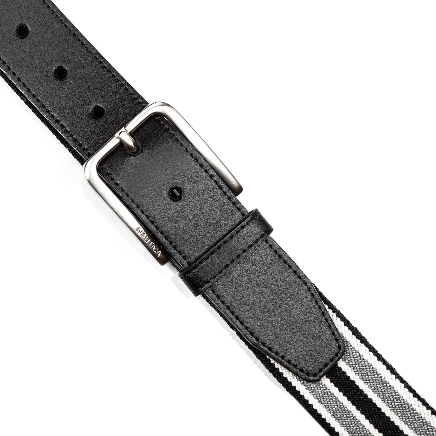 imageNautica Mens Stretch Belt  Elastic  Adjustable  Classic  Everyday  Business  Work  Casual  Metal BuckleStretch Webbing  BlackGrey