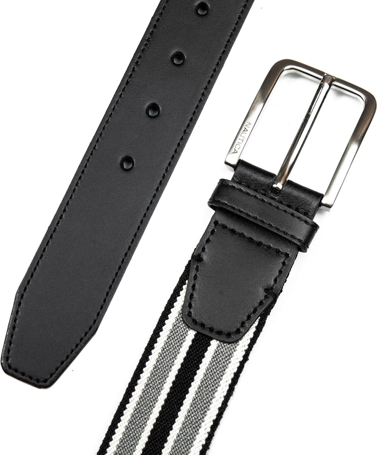imageNautica Mens Stretch Belt  Elastic  Adjustable  Classic  Everyday  Business  Work  Casual  Metal BuckleStretch Webbing  BlackGrey