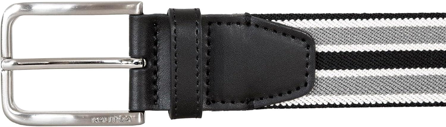 imageNautica Mens Stretch Belt  Elastic  Adjustable  Classic  Everyday  Business  Work  Casual  Metal BuckleStretch Webbing  BlackGrey