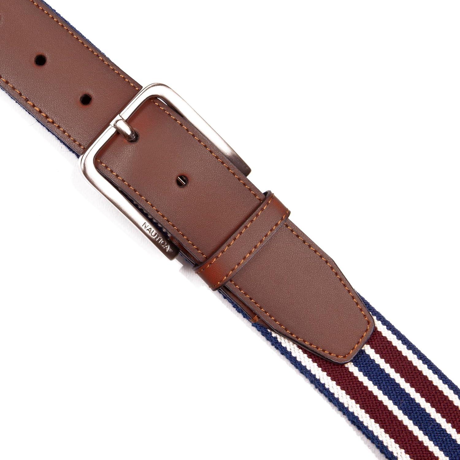 imageNautica Mens Stretch Belt  Elastic  Adjustable  Classic  Everyday  Business  Work  Casual  Metal BuckleStretch Webbing  NavyRed
