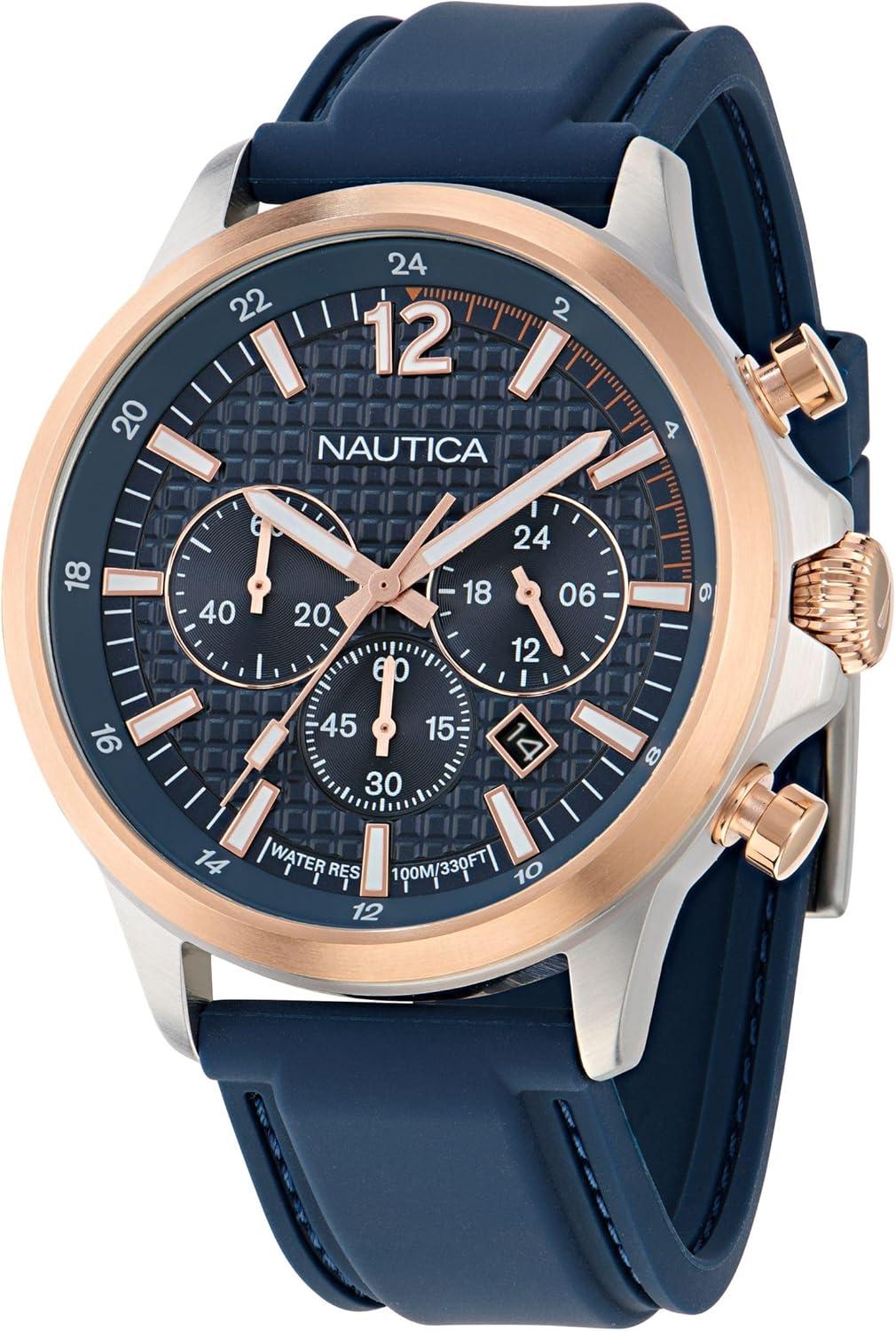 imageNautica NCT Blue Ocean Silicone ampamp Leather Strap Watch Box Set
