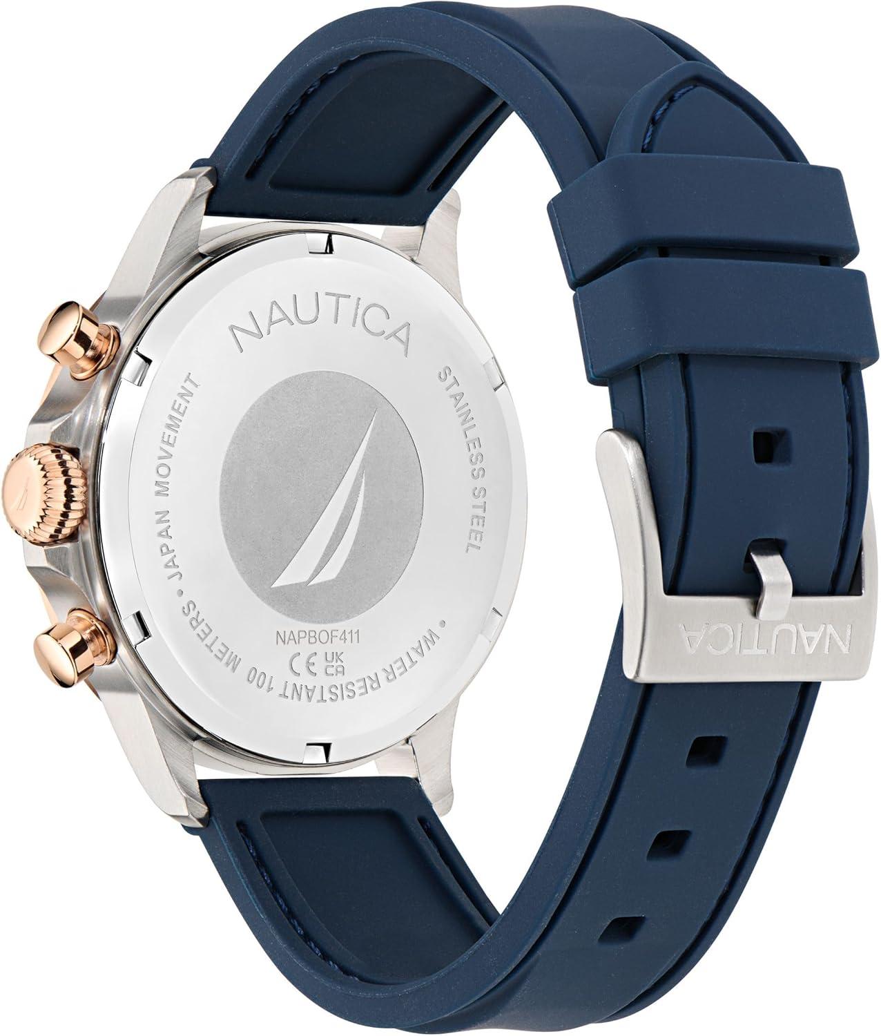 imageNautica NCT Blue Ocean Silicone ampamp Leather Strap Watch Box Set