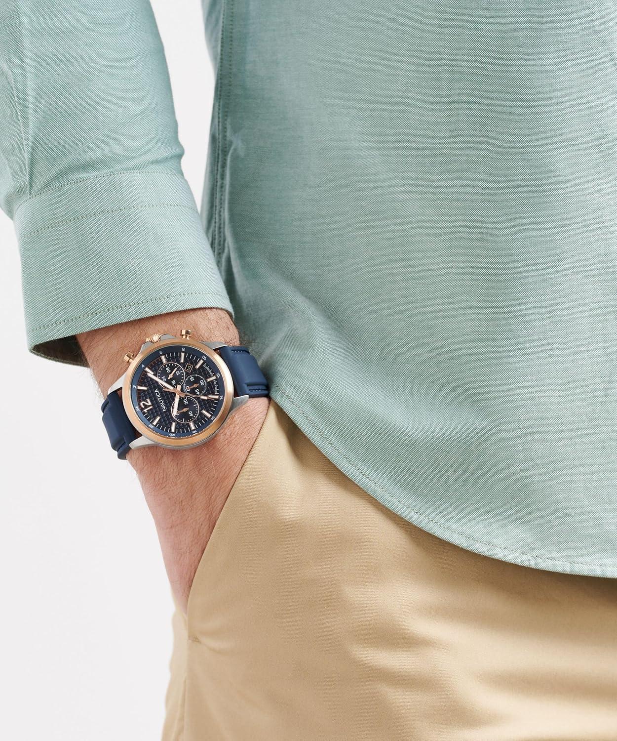 imageNautica NCT Blue Ocean Silicone ampamp Leather Strap Watch Box Set