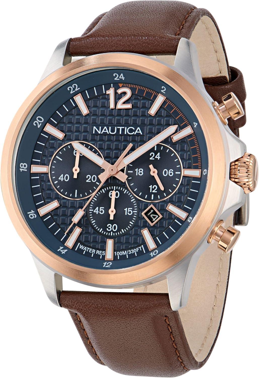 imageNautica NCT Blue Ocean Silicone ampamp Leather Strap Watch Box Set