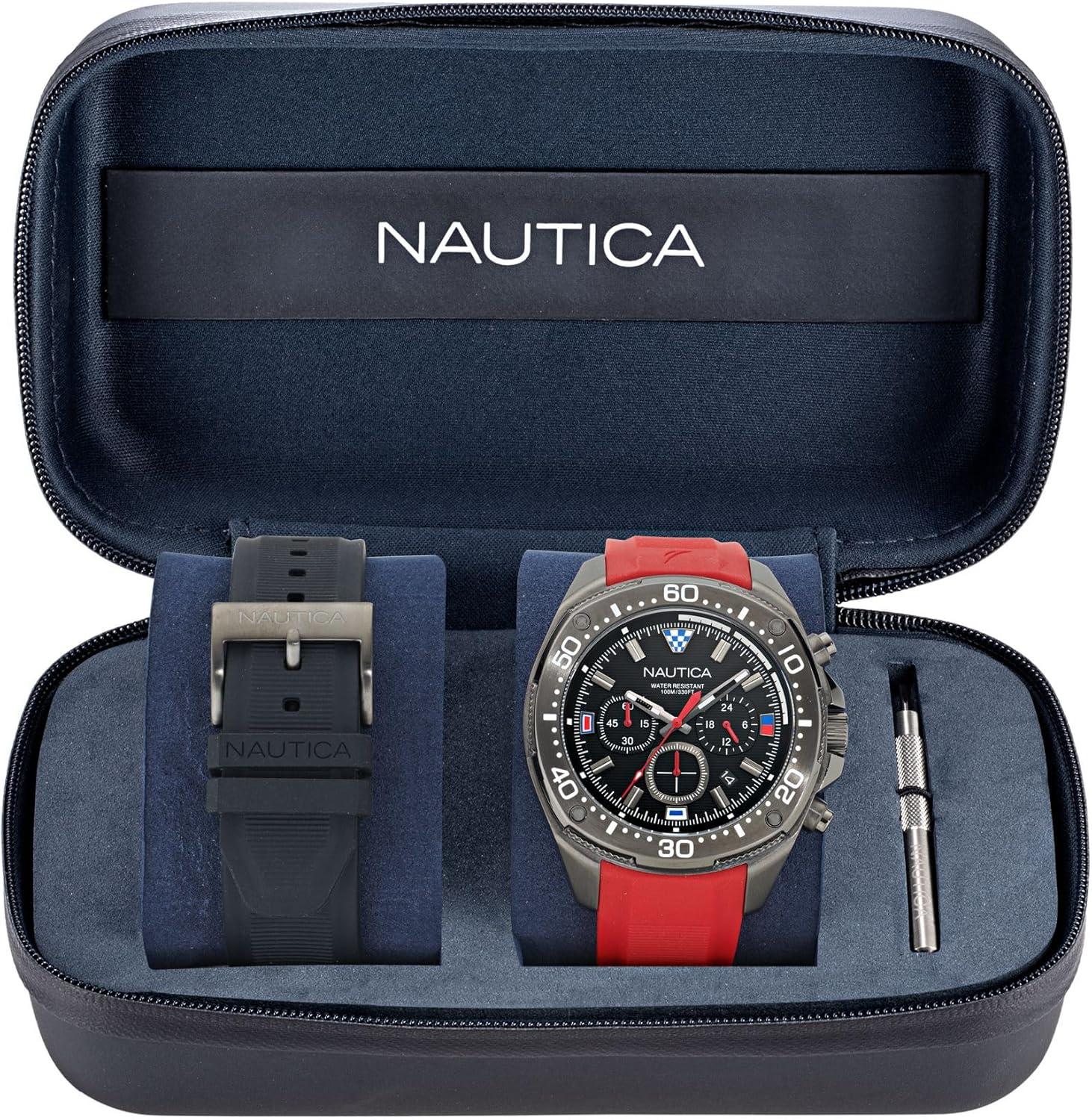 imageNautica NCT Blue SAIL Silicone Strap Watch Box Set