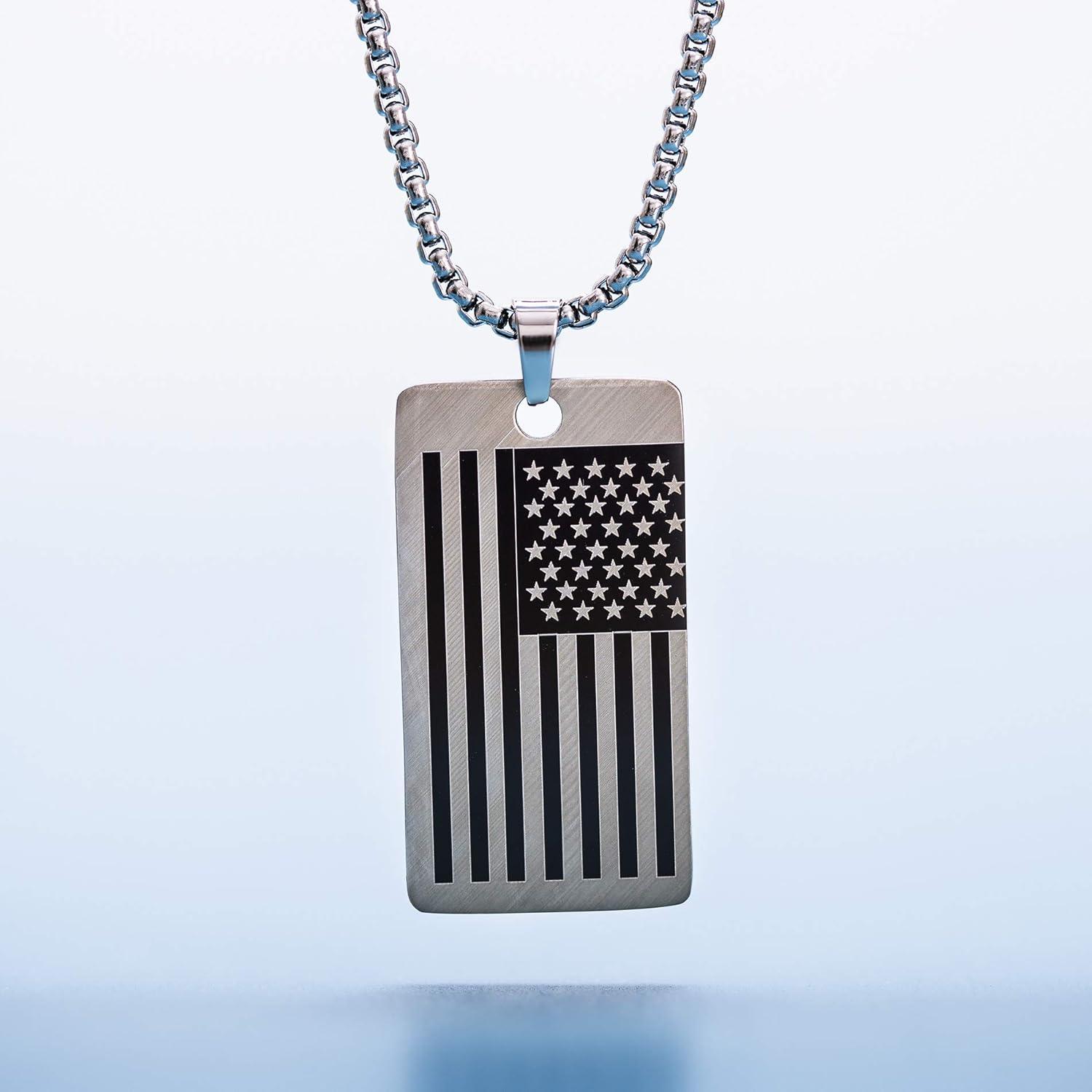imageNautica Oxidized Stainless Steel American Flag Dog Tag Necklace for Men