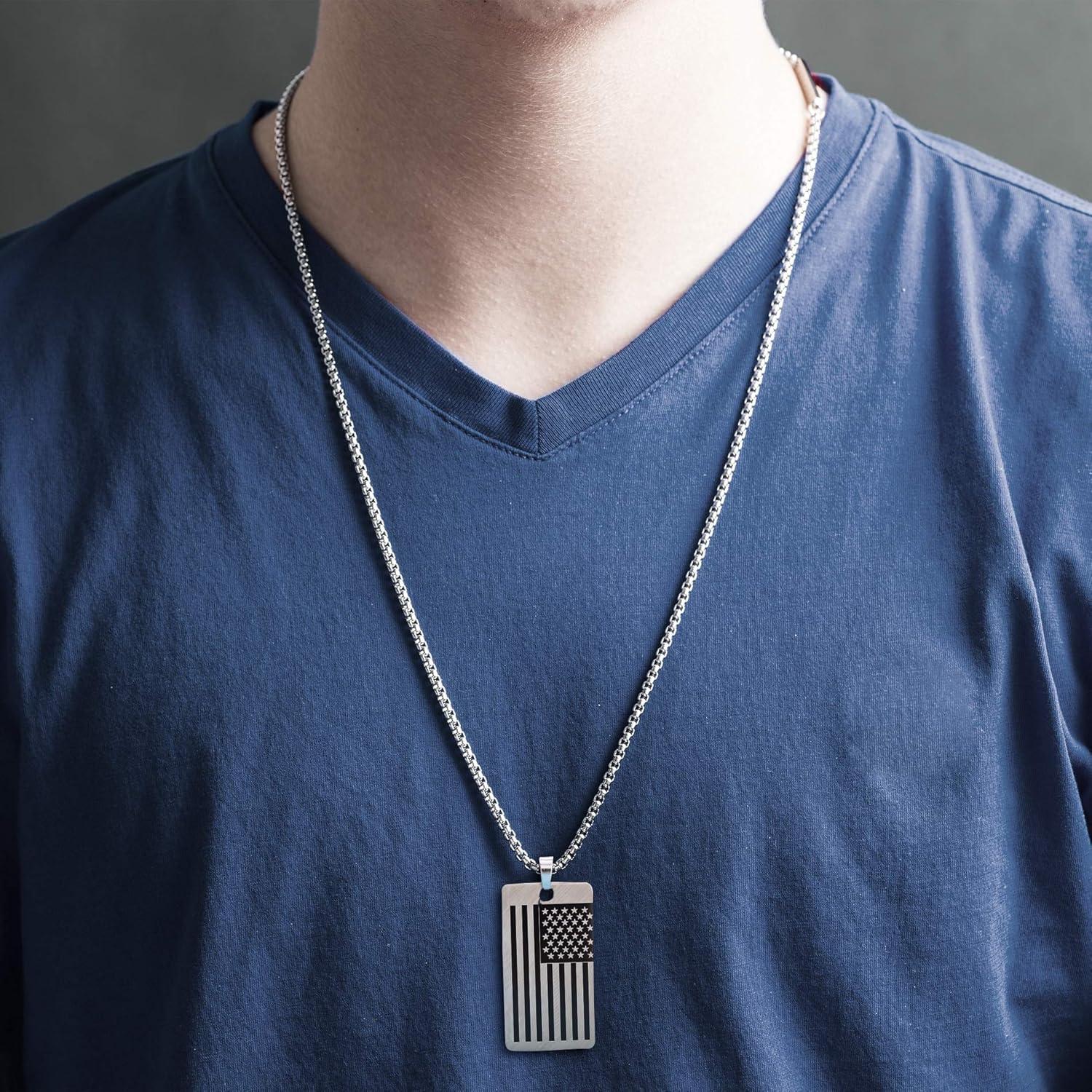 imageNautica Oxidized Stainless Steel American Flag Dog Tag Necklace for Men