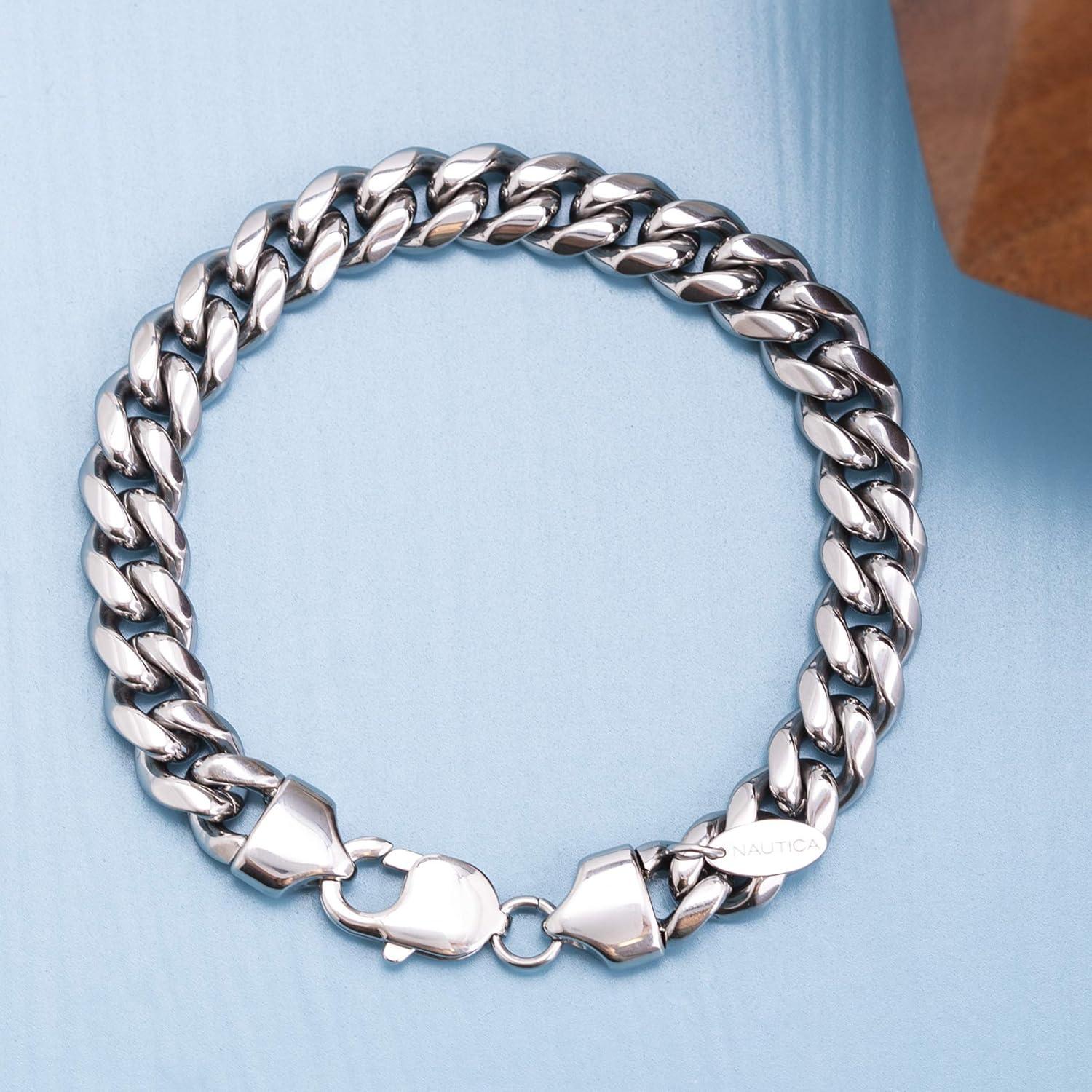 imageNautica Unisex Bracelet  Mens Stainless Steel Cuban Chain Bracelet  Miami Link Bracelet for Men White