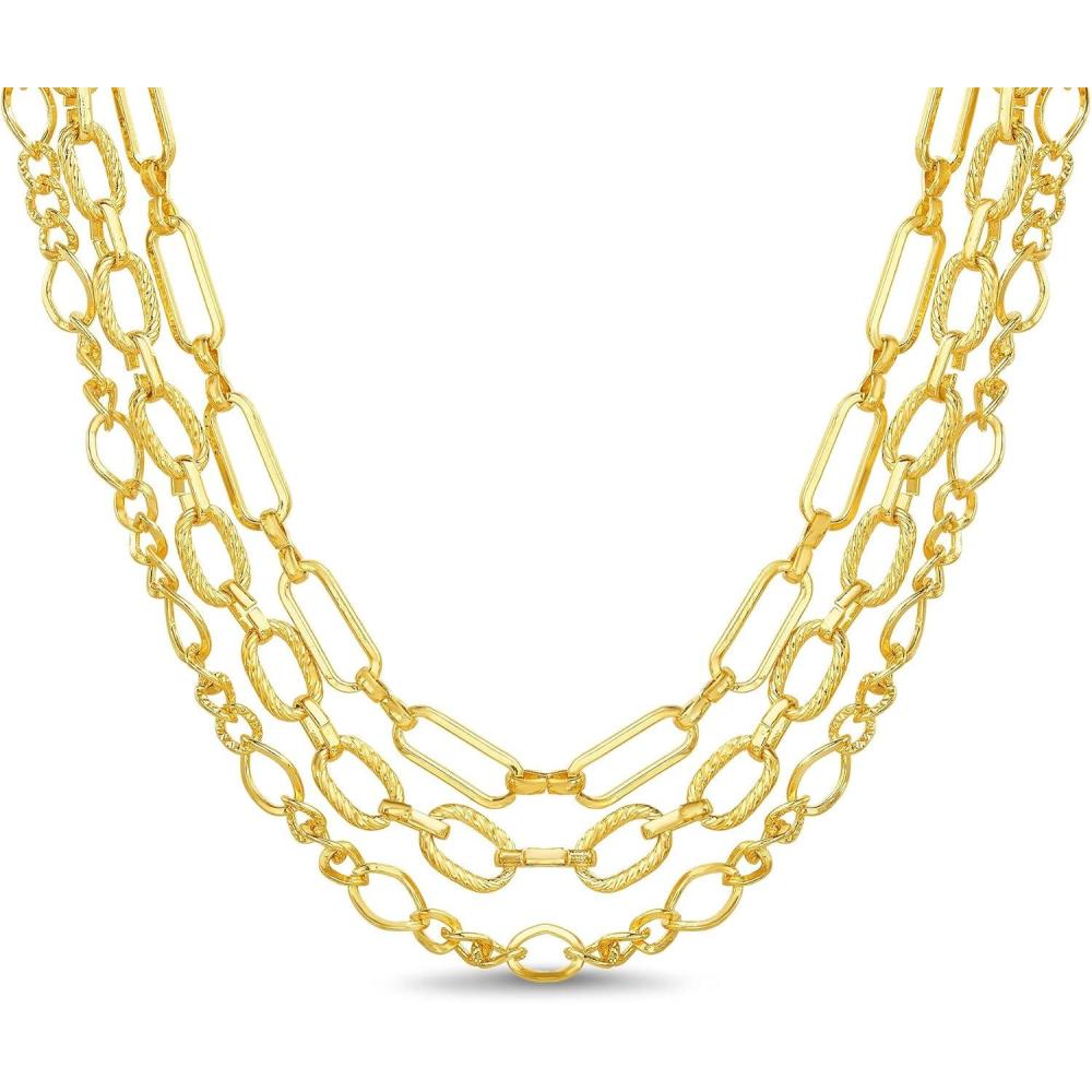 imageNautica 14K Gold Plated Brass Necklace  Three Row Layered Statement Chain Necklace for Women Gold Tone 3