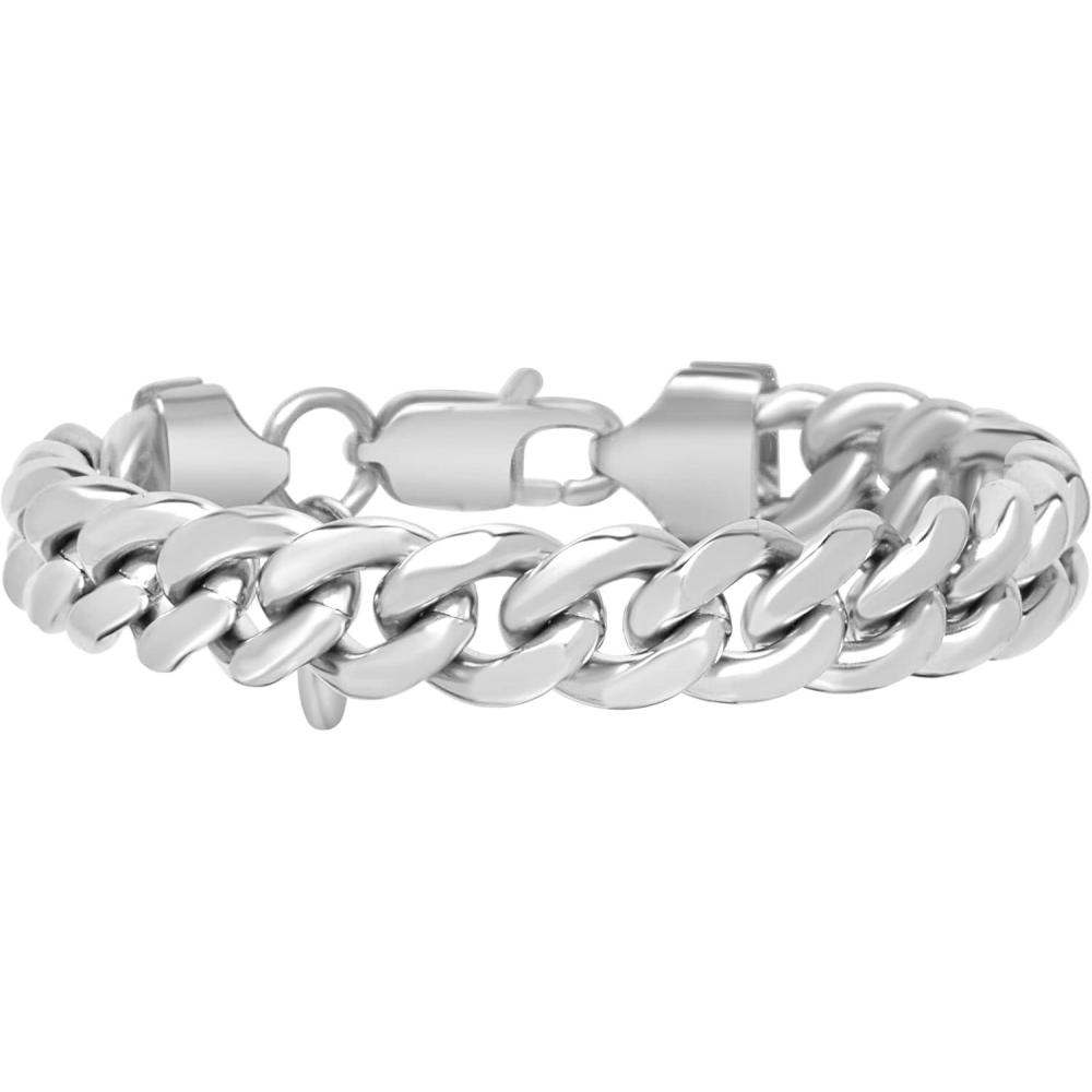imageNautica Mens Bracelet  Stainless Steel Miami Cuban Flat Link Chain Bracelet10 MM