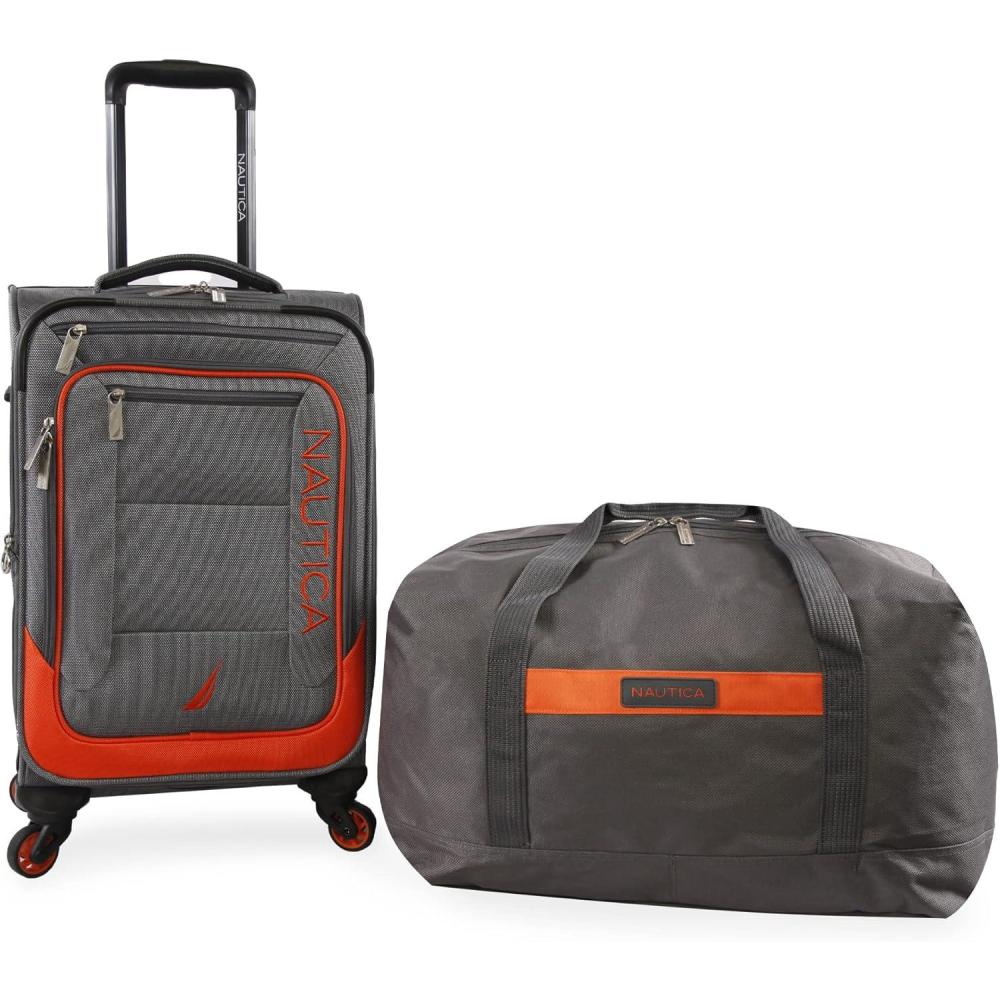 imageNautica Pathfinder 2pc Softside Luggage Set Carry On  DuffelGreyOrange